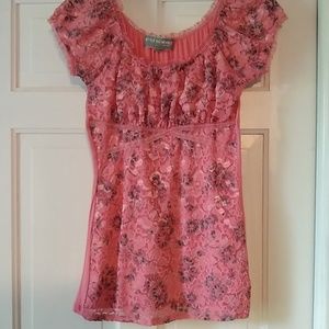 Grey and rose lace top